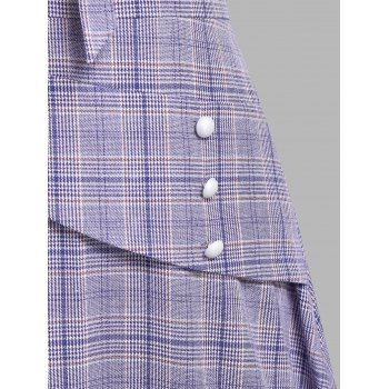Vintage Dress Plaid Print Midi Dress Bowknot Puff Sleeve Dress Mock Button A Line Dress
