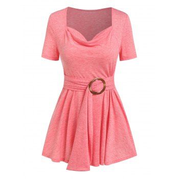 

O Ring Cowl Neck T-shirt, Light pink