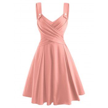 

Summer Vacation Solid Crossover Mock Button Sweetheart A Line Dress, Light pink