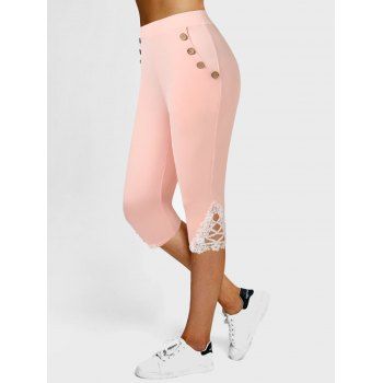 

High Waisted Lace Applique Capri Leggings, Light pink