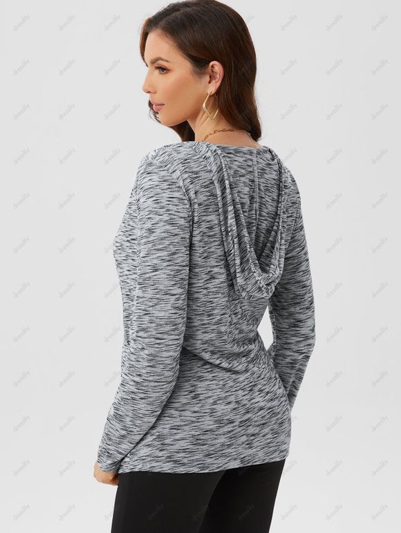 T-shirt à Capuche Panneau Enveloppé Long Superposé Teinté Imprimé - Gris Foncé XXXL