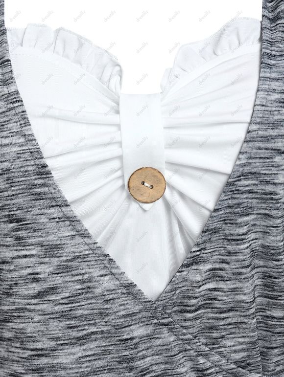 T-shirt à Capuche Panneau Enveloppé Long Superposé Teinté Imprimé - Gris Foncé XXXL