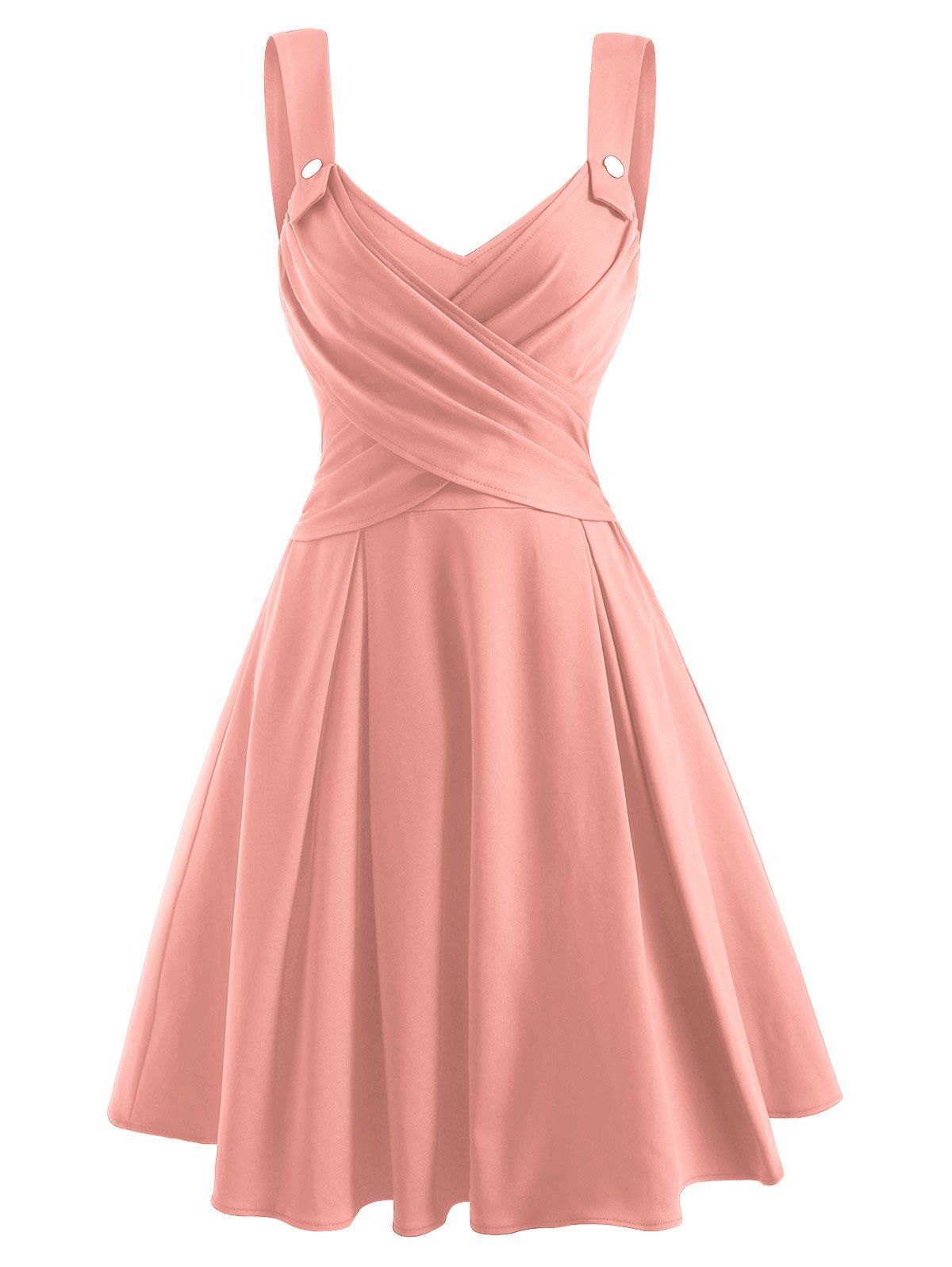Criss Cross Mock Button Sweetheart Dress - LIGHT PINK XL