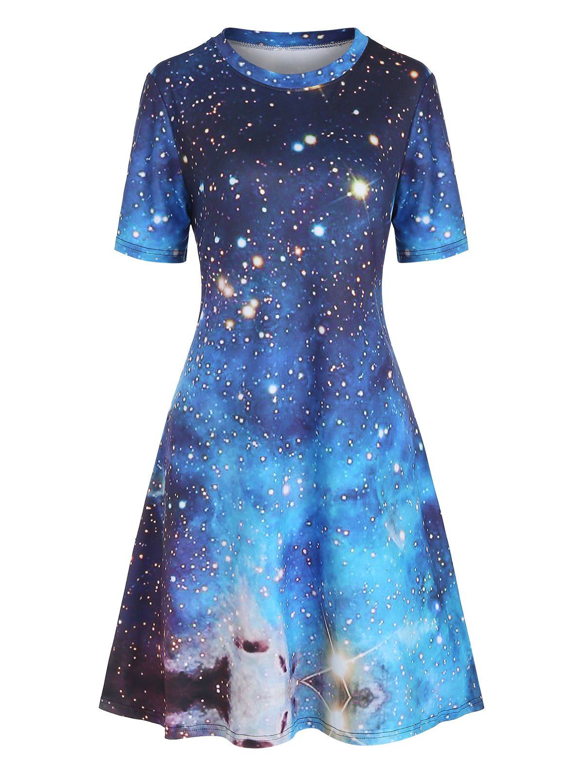 Starry Galaxy A Line Tee Dress - BLUE M