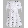 Polka Dot Off Shoulder Ruffle Tied Dress - WHITE S