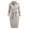 Half Button Ribbed Belted Bodycon Sweater Dress - CRYSTAL CREAM XL