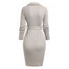 Half Button Ribbed Belted Bodycon Sweater Dress - CRYSTAL CREAM XL
