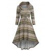 Lace Up Colorful Stripe Cowl Neck High Low Dress - COFFEE M