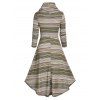 Lace Up Colorful Stripe Cowl Neck High Low Dress - COFFEE XXXL