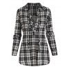 Plaid Flannel Lace Up Long Sleeve Blouse - LIGHT COFFEE M