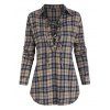 Plaid Flannel Lace Up Long Sleeve Blouse - LIGHT COFFEE M