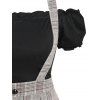 Vintage Ruched Off The Shoulder Tee and Crisscross Plaid Suspender Skirt Set - multicolor M