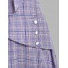 Vintage Dress Plaid Print Midi Dress Bowknot Puff Sleeve Dress Mock Button A Line Dress - LIGHT PURPLE XXXL