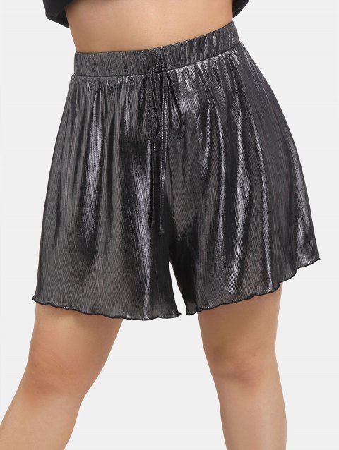 Plus Size Metallic Tie Pull On Casual Shorts
