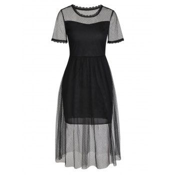 

Lace Overlay Midi Dress with Mini Lining, Black
