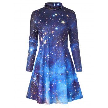 

Galaxy Starry Turtleneck Long Sleeve Dress, Blue