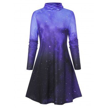 

Galaxy Starry Turtleneck Long Sleeve Dress, Purple