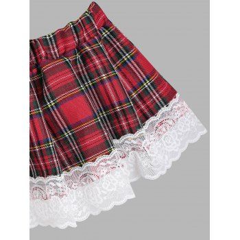 Lace Panel Plaid School Girl Knotted Lingerie Set