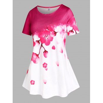 

Plus Size Sakura Flower Blossom Print Swing Tee, Red