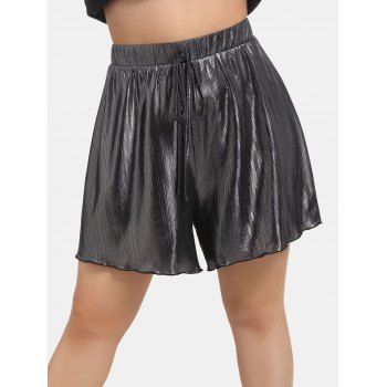 

Plus Size Metallic Tie Pull On Casual Shorts, Gray