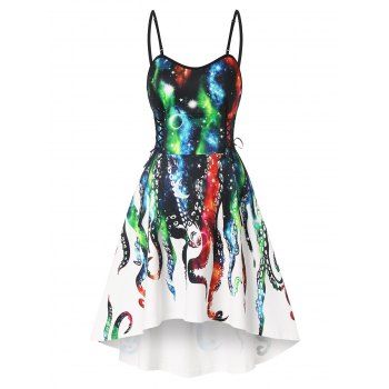 

Summer Cute High Low Lace Up Octopus Print Mini Dress, Multicolor