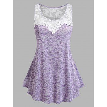 

Plus Size Space Dye Lace Applique Panel Overlap Tank Top, Light purple