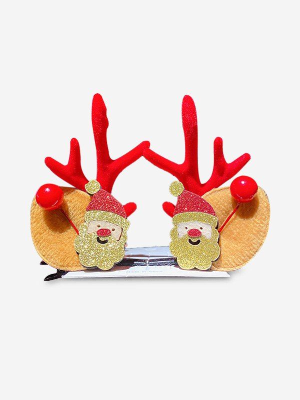 2Pcs Christmas Santa Elk Antler Hair Clip Set - RED 
