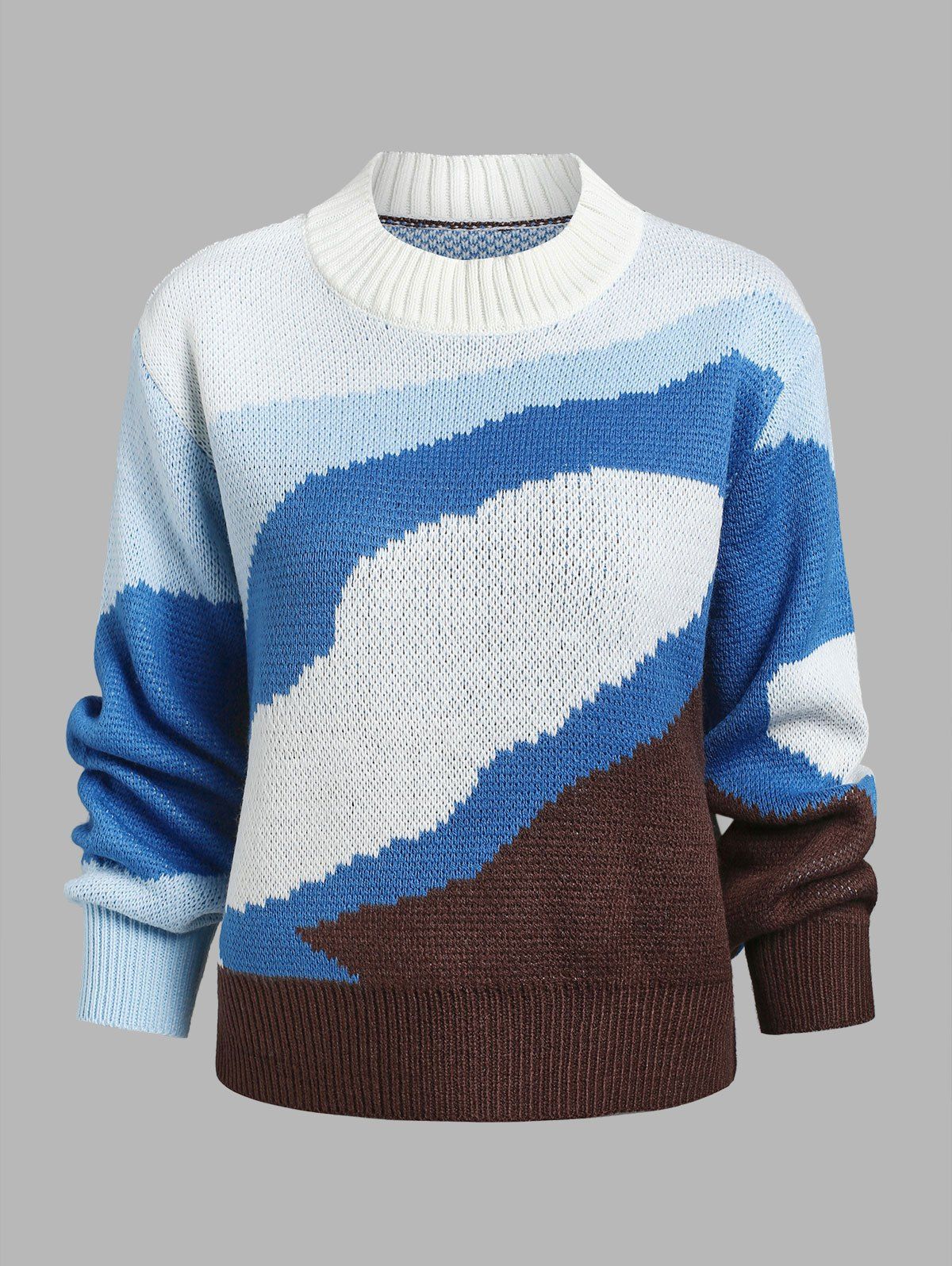 Mock Neck Colorblock Psychedelic Sweater - multicolor L