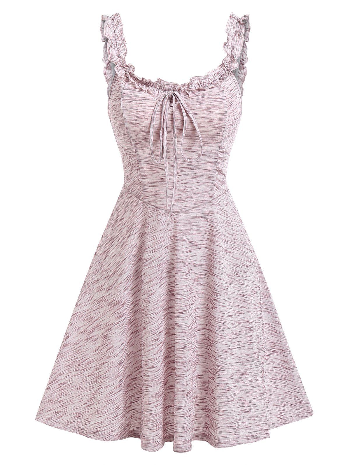 Summer Vacation Sundress Ruffled Space Dye Tie Up Mini A Line Dress - LIGHT PINK XL