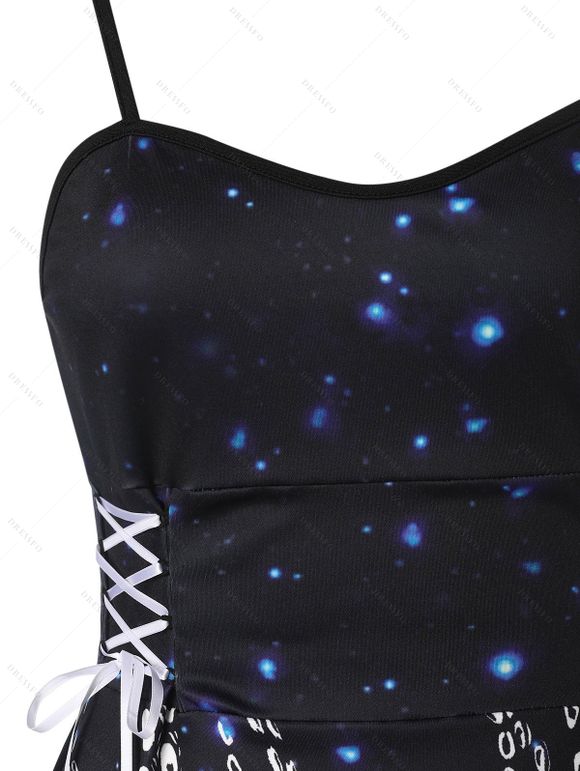 Robe d'Eté Haute Basse Mignonne à Bretelle à Imprimé Pieuvre à Lacets - Bleu profond S