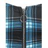 Robe d'Eté Vintage Gothique à Carreaux à Demi-Zip à Lacets sans Manches - Bleu L