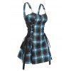 Vintage Plaid Print Mini Dress Lace Up Dress O Ring Half Zipper Strap Sleeveless Dress - LIGHT PINK XXXL