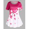 T-shirt Trapèze à Imprimé Fleur de Sakura de Grande Taille - Rouge 4X