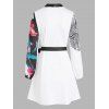 Floral Bird Print Belted Wrap Dress - WHITE S