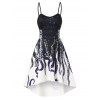 Summer Cute High Low Lace Up Octopus Print Mini Dress - BLACK M