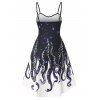 Summer Cute High Low Lace Up Octopus Print Mini Dress - DEEP BLUE L