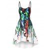 Summer Cute High Low Lace Up Octopus Print Mini Dress - BLACK M