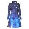 Galaxy Starry Turtleneck Long Sleeve Dress - BLUE S