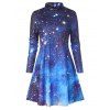 Galaxy Starry Turtleneck Long Sleeve Dress - PURPLE L