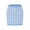 Houndstooth Knitted Bodycon Mini Skirt Set - LIGHT BLUE M