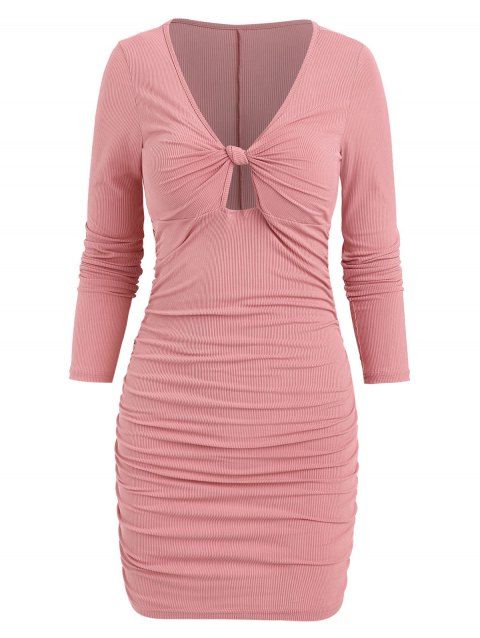 Knot Front Ruched Bodycon Dress
