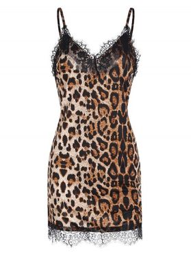 Leopard Eyelash Lace Slip Sleep Dress
