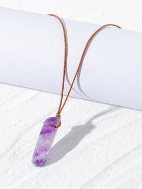 Irregular Natural Stone Charm Leather Rope Necklace