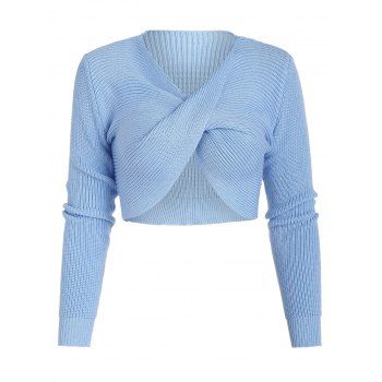 

Twisted V Neck Crop Jumper Sweater, Light blue