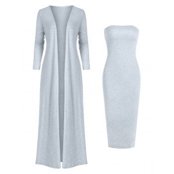 

Bandeau Midi Dress with Maxi Cardigan, Light gray