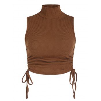 

Ribbed High Neck Cinched Slim Tank Top, Coffee