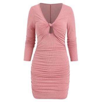 Knot Front Ruched Bodycon Dress