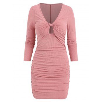 

Knot Front Ruched Bodycon Dress, Light pink