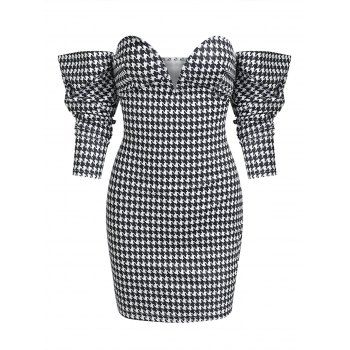 

Off Shoulder Houndstooth Corset Style Bodycon Dress, Black