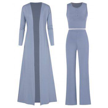 

Mock Button Maxi Cardigan Pants Three Piece Set, Light blue